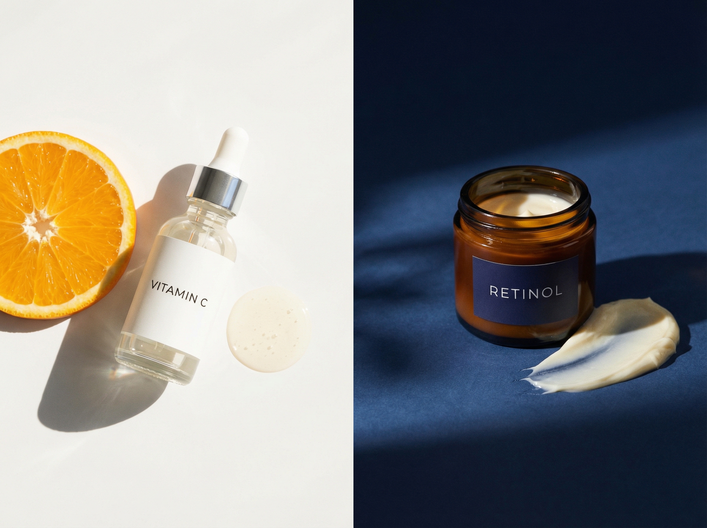 朝用と夜用のスキンケア成分の使い分けイメージ