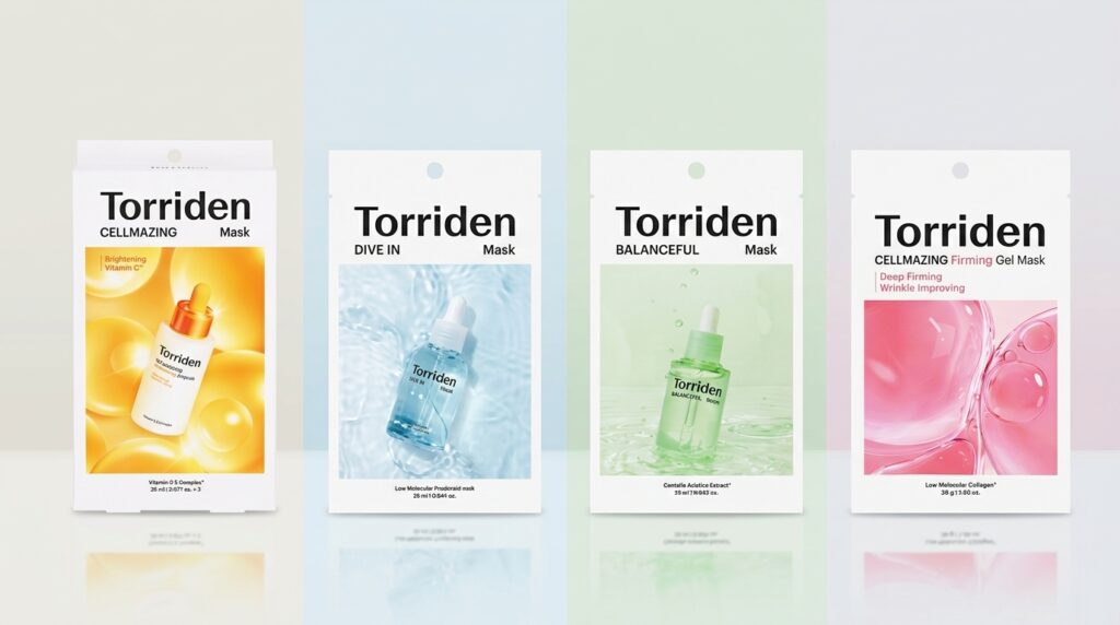 トリデンのパック4種類をシンプルな背景に並べた比較イメージ