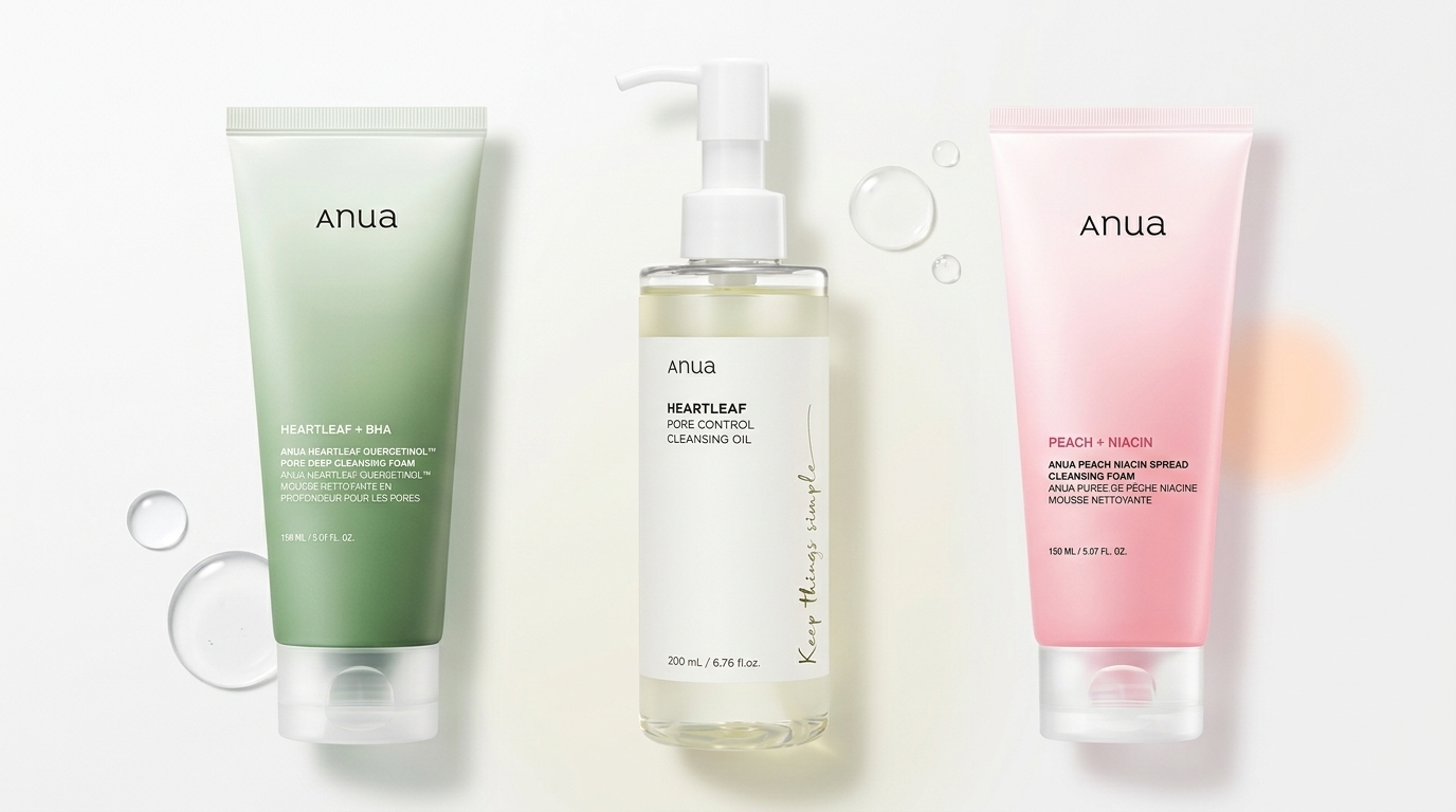 アヌアのクレンジングオイルとフォーム2種を整列させたブランド内比較イメージ