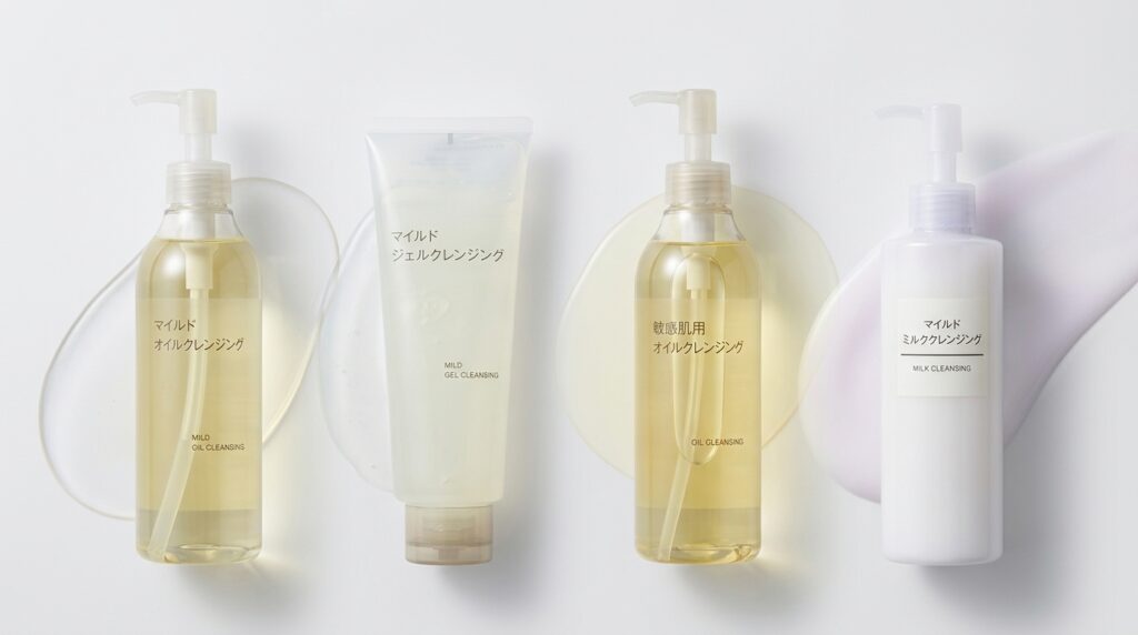 無印良品の4種類のクレンジングを横並びで比較したシンプルなアイキャッチ画像