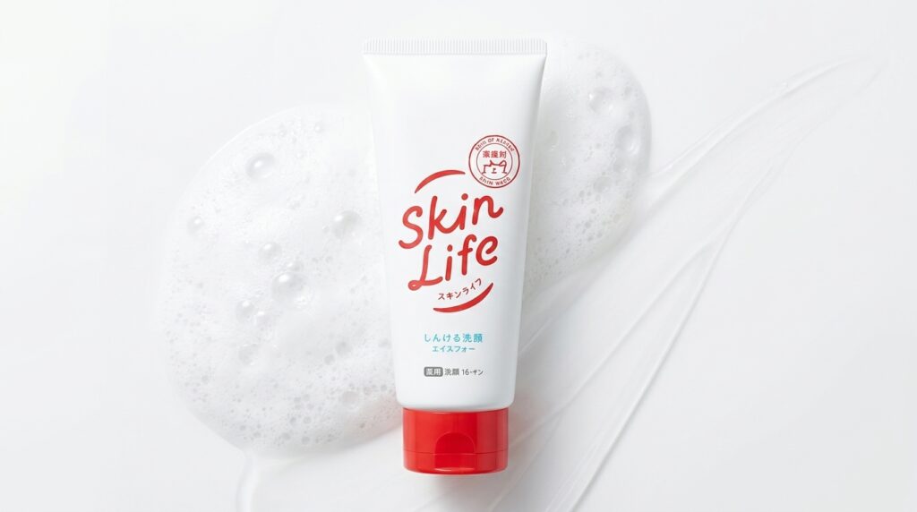 スキンライフ薬用洗顔フォームを白基調の背景と泡感のある雰囲気で見せた比較記事向けアイキャッチ画像
