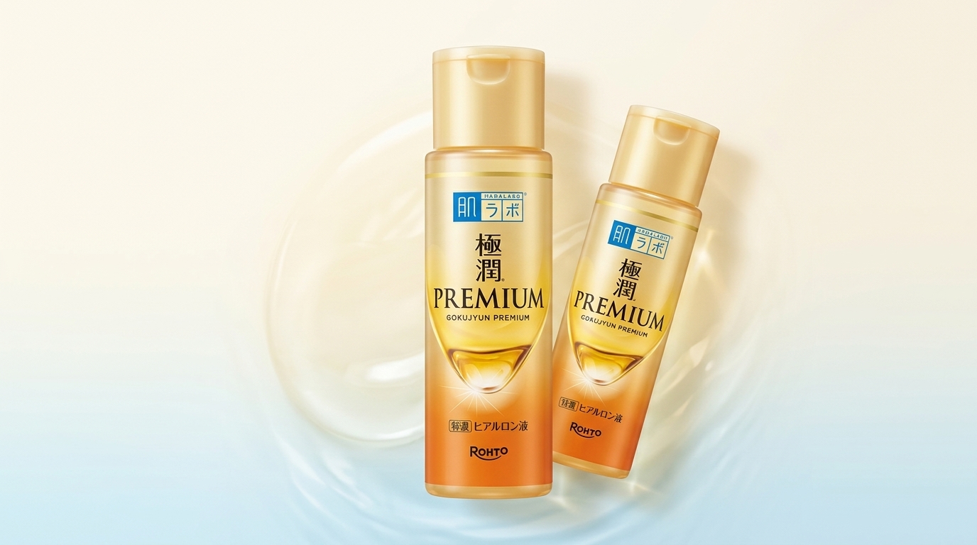 肌ラボ 極潤プレミアム ヒアルロン液を複数アングルで見せた清潔感のある商品中心のアイキャッチ画像
