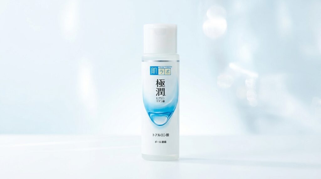 肌ラボ 極潤ヒアルロン液の商品ボトルを中心に配置した、清潔感のあるシンプルなアイキャッチ画像。