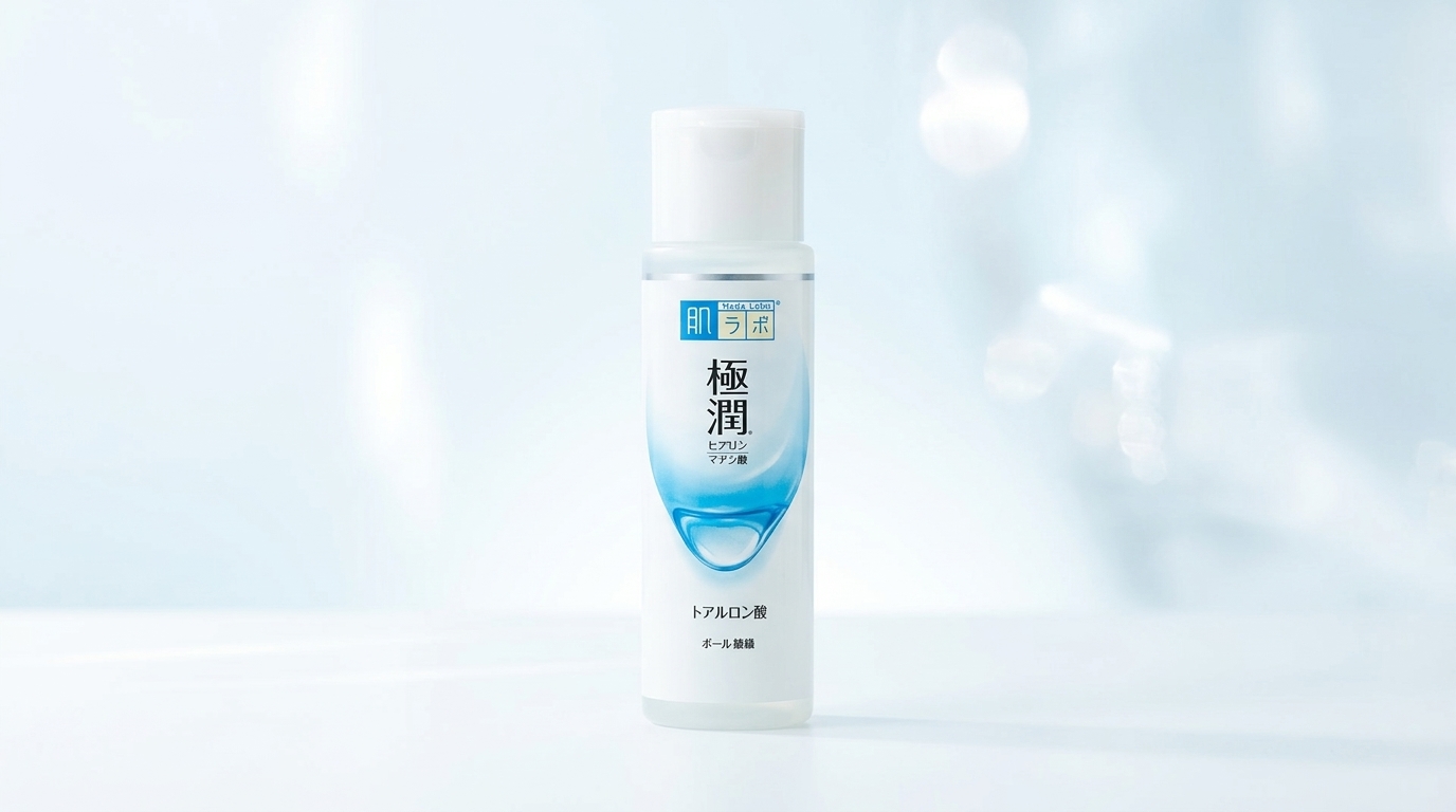 肌ラボ 極潤ヒアルロン液の商品ボトルを中心に配置した、清潔感のあるシンプルなアイキャッチ画像。