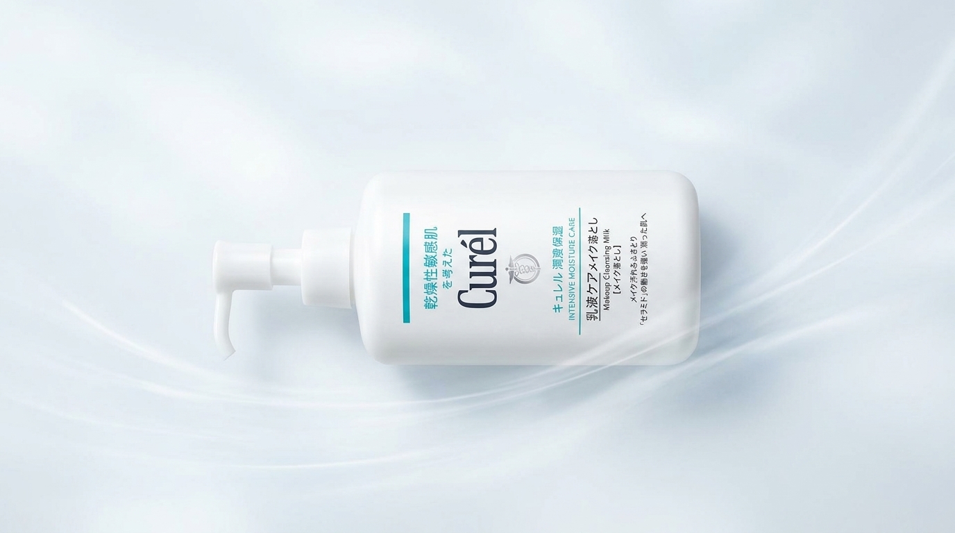 口コミを見る前の整理用キュレル乳液ケアメイク落とし画像